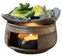 Cedar and Zen Herb Burner,Ceramic Aromatherapy Stove Essential Oil Burner,Cedar and Zen Incense B-urner Kit for Home Office, Tea Light Candle Holders Teapot Warmer for Meditation,Relaxation
