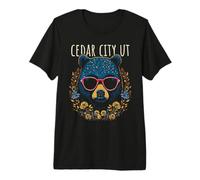 Cedar City Utah Bear con Gafas de Sol y diseño de Flores Camiseta Premium