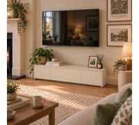 Cedario Mueble TV Bajo con Cajones, Mesa de TV para Salón | Mueble de televisión bajo con 2 cajones y 1-2 puertas abatibles, 120-240 cm, fondo 24 cm y altura 20 cm
