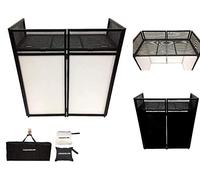 Cabina de marco de metal para DJ Event Facade blanco/negro + mesa plana de 20 x 40 pulgadas, incluye paneles blancos y negros + fundas de transporte