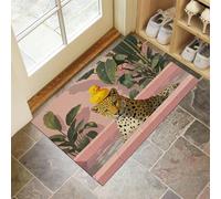 CEDNXOER Acuarela Hojas Monstera Felpudo de Entrada para Interior, 80 x 120 cm Alfombra Entrada Antideslizante Lavable, Lindo Leopardo Animal Alfombrilla Absorbentes para Puerta de Casa,Pasillo,Rosa