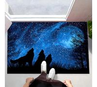 CEDNXOER Alfombra Atrapapolvo Animal, Alfombra Cielo Estrellado Lobo Aullando Bosque Antideslizante Lavable en Lavadora, Felpudo de Entrada Absorbentes para Entrada, Puerta y Pasillo 40 x 60 cm