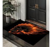 CEDNXOER Alfombra Atrapapolvo Llama Sombrío Calavera, Alfombra Calavera Terror Antideslizante Lavable en Lavadora, Felpudo de Entrada Absorbentes para Entrada, Puerta y Pasillo 45 x 75 cm