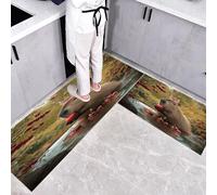 CEDNXOER Alfombra de Cocina Animales Lindos en 2 Piezas, Alfombrillas con Carpincho Marrón Fruta Lavables para Suelo, 40×60cm+40×120cm Tapetes Antideslizantes y Suaves para Lavadero, Marrón