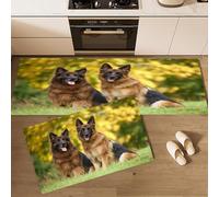 CEDNXOER Alfombra de Cocina Animales Lindos en 2 Piezas, Alfombrillas con Pastor Alemán Bosque Lavables para Suelo, 40×60cm+40×120cm Tapetes Antideslizantes y Suaves para Lavadero, Verde