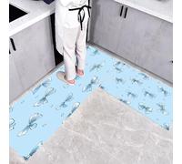 CEDNXOER Alfombra de Cocina Caricatura Ilustración en 2 Piezas, Alfombrillas con Lindo Lazo Lavables para Suelo, 50×80cm+50×160cm Tapetes Antideslizantes y Suaves para Lavadero, Azul Cielo