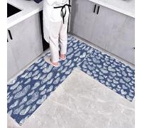CEDNXOER Alfombra de Cocina Dibujado A Mano Garabato en 2 Piezas, Alfombrillas con Corazón Amor Lavables para Suelo, 40×60cm+40×120cm Tapetes Antideslizantes y Suaves para Lavadero, Marina Guerra