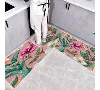CEDNXOER Alfombra de Cocina Flores Tropicales en 2 Piezas, Alfombrillas con Ave del Paraíso Orquídea Lavables para Suelo, 40×60cm+40×120cm Tapetes Antideslizantes y Suaves para Lavadero, Rosa