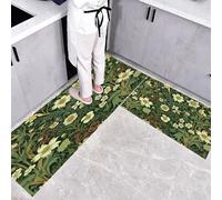 CEDNXOER Alfombra de Cocina Gótico Flores en 2 Piezas, Alfombrillas con Margarita Tulipán Lavables para Suelo, 40×60cm+40×120cm Tapetes Antideslizantes y Suaves para Lavadero, Verde Oscuro