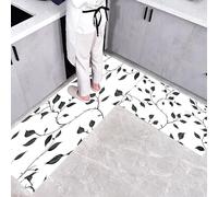 CEDNXOER Alfombra de Cocina Hojas Abstractas en 2 Piezas, Alfombrillas con Ramas Negras Lavables para Suelo, 50×80cm+50×160cm Tapetes Antideslizantes y Suaves para Lavadero, Blanco