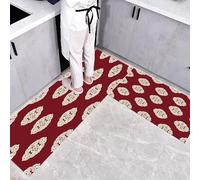 CEDNXOER Alfombra de Cocina India Flores en 2 Piezas, Alfombrillas con Círculo Mandala Lavables para Suelo, 43×75cm+43×120cm Tapetes Antideslizantes y Suaves para Lavadero, Rojo
