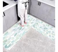 CEDNXOER Alfombra de Cocina Naturaleza Plantas en 2 Piezas, Alfombrillas con Acuarela Venas Las Hojas Lavables para Suelo, 40×60cm+40×120cm Tapetes Antideslizantes y Suaves para Lavadero, Azul Claro