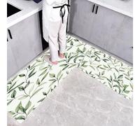 CEDNXOER Alfombra de Cocina Naturaleza Plantas en 2 Piezas, Alfombrillas con Hojas Olivo Dibujadas A Mano Lavables para Suelo, 45×75cm+45×150cm Tapetes Antideslizantes y Suaves para Lavadero, Verde