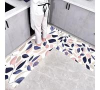 CEDNXOER Alfombra de Cocina Pastoral Ramas en 2 Piezas, Alfombrillas con Simple Hojas Lavables para Suelo, 50×80cm+50×160cm Tapetes Antideslizantes y Suaves para Lavadero, Verde Claro