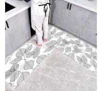 CEDNXOER Alfombra de Cocina Planta en 2 Piezas, Alfombrillas con Nervadura Transparente Las Hojas Lavables para Suelo, 50×80cm+50×160cm Tapetes Antideslizantes y Suaves para Lavadero, Blanco
