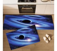 CEDNXOER Alfombra de Cocina Universo Espacio en 2 Piezas, Alfombrillas con Cielo Estrellado Planeta Lavables para Suelo, 50×80cm+50×160cm Tapetes Antideslizantes y Suaves para Lavadero, Azul