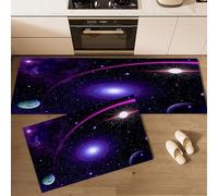 CEDNXOER Alfombra de Cocina Universo Meteorito en 2 Piezas, Alfombrillas con Planeta Halo Lavables para Suelo, 50×80cm+50×160cm Tapetes Antideslizantes y Suaves para Lavadero, Azul Oscuro