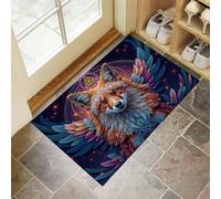 CEDNXOER Alfombra de Pelo Corto 50 x 70 cm, Felpudo Antideslizante Entrada Ángeles Alas Zorros,Goma Antideslizante Geometría Sagrada Felpudos Decoración,para Interiores Baño/Dormitorio,Azul Oscuro