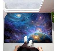 CEDNXOER Alfombra de Pelo Corto Azul, Felpudo de Entrada Absorbente Sueños Estrellas Galaxias, Interior Alfombra Antideslizante Universo Tierra, Tapete para Puerta Lavable a Máquina, 50 x 80 cm