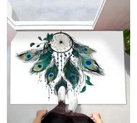 CEDNXOER Alfombra de Pelo Corto Blanco, Felpudo de Entrada Absorbente Bohemia, Interior Alfombra Antideslizante Plumas Pavo Real Atrapasueños, Tapete para Puerta Lavable a Máquina, 90 x 150 cm