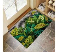 CEDNXOER Alfombra de Pelo Corto Verde, Felpudo de Entrada Absorbente Negro Blanco Geométrico, Interior Alfombra Antideslizante Selva Tropical, Tapete para Puerta Lavable a Máquina, 50 x 70 cm