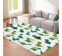 CEDNXOER Alfombra Salon Blanco 140x200cm Antideslizante Alfombras, Dinosaurio Verde Dibujos Animados Animales Lavables en Lavadora Alfombra Habitacion Dormitorio Comedor Tapete Quarto Pelo Corto