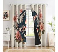 CEDNXOER Cortinas Dormitorio Clásico Flores Cerezo para Salon Opacas con Ojales, 3D Patrón Estilo Japonés Pez Koi 140×225cm Cortinas Blackout Termicas Aislantes Frio Y Calor, Ventanas 2 Piezas, Beige
