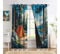 CEDNXOER Cortinas Opacas 2 Piezas 140×245cm con Ojales,Térmicas Aislantes Frío y Calor Cortinas Estampadas Un Bosque Tranquilo Retro Bosque para Ventanas de Dormitorio y Salón,Verde