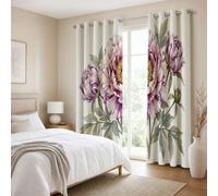 CEDNXOER Cortinas Opacas 2 Piezas 140×280cm con Ojales,Térmicas Aislantes Frío y Calor Cortinas Estampadas Capullos Flores Esperando Florecer Floral Peonía para Ventanas de Dormitorio y Salón,Blanco