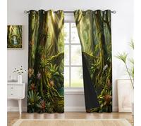CEDNXOER Cortinas Opacas Cuentos Hadas Bosques El Mundo Impresión,3D Selva Misteriosa Cortinas Blackout Termicas Aislantes Frio y Calor con Ojales para Dormitorio Salon 2 Piezas 140×225cm,Verde
