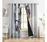 CEDNXOER Cortinas Opacas Flores Silvestres Margaritas, Chica Caballo Aislantes Térmicas con Ojales, 95% Opacas Cortinas, Protección contra el Frío Cortina Blackout Juego de 2, 140×245cm, Blanco