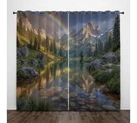 CEDNXOER Cortinas Opacas Montañas Bosques, Naturaleza Arcoiris Aislantes Térmicas con Ojales, 95% Opacas Cortinas, Protección contra el Frío Cortina Blackout Juego de 2, 140×225cm, Verde