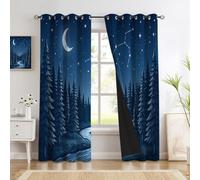 CEDNXOER Cortinas Opacas Sencillez Cielo Nocturno Impresión,3D Un Bosque Tranquilo Cortinas Blackout Termicas Aislantes Frio y Calor con Ojales para Dormitorio Salon 2 Piezas 140×280cm,Azul