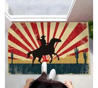 CEDNXOER Felpudo Entrada, 45 x 75 cm Alfombra Absorbente Montar A Caballo como Un Vaquero Entrada Lavable para Atrapar,Alfombrilla Antideslizante Cactus Retro Felpudo,Pasillo,Cocina,Dormitorio Beige