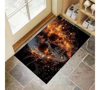 CEDNXOER Felpudo Entrada 45 x 75 cm, Ardiendo Llama Absorbente Alfombra Entrada Casa, Suave Alfombra Cocina Lavable Antideslizante, Calavera Terror Tapete para Puerta Delantera