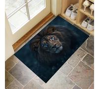 CEDNXOER Felpudo Entrada Casa 50 x 80 cm, Cara León Suave Lavable Antideslizante Alfombra Pasillo, Animales Salvajes Absorbente Tapete para Puerta Delantera, Entrada de Mascotas, Azul