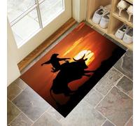 CEDNXOER Felpudo Entrada Casa 80 x 120 cm, Alfombrilla Antideslizante, Lavable a Máquina, Naturaleza Silueta Vaqueros Oeste Bisontes Absorbente Alfombra para Puerta Interior, Pasillo, Naranja