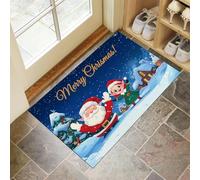CEDNXOER Felpudo Entrada Navidad 50 x 70 cm, Alfombra Entrada Casa Interior Antideslizante Papá Noel, Lavable Felpudo de Alfombrilla Cuentos Hadas Pueblos Copos Nieve, Interior Tapete Azul