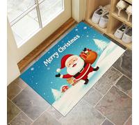 CEDNXOER Felpudo Entrada Navidad 90 x 150 cm, Alfombra Entrada Casa Interior Antideslizante Resumen Campo Nieve, Lavable Felpudo de Alfombrilla Dibujos Animados Papá Noel, Interior Tapete Azul