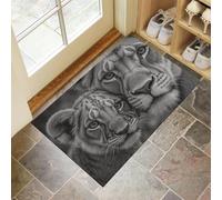 CEDNXOER Felpudo Interior 40 x 60 cm, Alfombra Atrapapolvo Antideslizante Gris, Alfombra Lavable en Lavadora Animales Salvajes, Felpudo de Entrada Leona Y Cachorros para Entrada