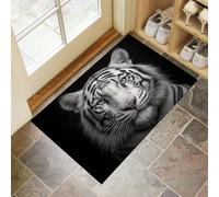 CEDNXOER Felpudo Interior 40 x 60 cm,Alfombra Atrapapolvo Antideslizante Negro, Alfombra Lavable en Lavadora Animales Salvajes, Felpudo de Entrada Tigre Blanco Retrato para Entrada