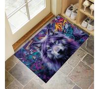 CEDNXOER Felpudo Interior 40 x 60 cm,Alfombra Atrapapolvo Antideslizante Púrpura, Alfombra Lavable en Lavadora Grafiti Animales, Felpudo de Entrada Arte Callejero Lobos para Entrada