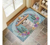 CEDNXOER Felpudo Interior 60 x 90 cm, Alfombra Atrapapolvo Antideslizante Azul, Alfombra Lavable en Lavadora Sombrero Mexicano Animal, Felpudo de Entrada Lindas Alpacas Cactus para Entrada