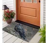 CEDNXOER Felpudo Interior 60 x 90 cm, Alfombra Atrapapolvo Antideslizante Negro, Alfombra Lavable en Lavadora Realista Animales, Felpudo de Entrada Pintura En Tinta Cuervo para Entrada