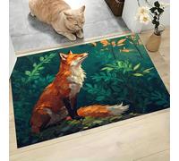 CEDNXOER Felpudo Interior 60 x 90 cm, Alfombra Atrapapolvo Antideslizante Verde Oliva, Alfombra Lavable en Lavadora Acuarela Animales, Felpudo de Entrada Bosque Zorro para Entrada