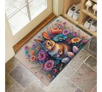 CEDNXOER Felpudo Interior 80 x 120 cm, Alfombra Atrapapolvo Antideslizante Rosa, Alfombra Lavable en Lavadora Pascua Flores, Felpudo de Entrada Conejos Salvajes Flores para Entrada