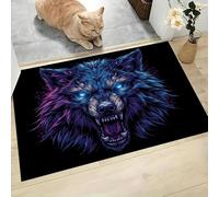 CEDNXOER Felpudos de Puertas Atrapapolvo 45 x 75 cm, Ira Animales Alfombra Antideslizante,Felpudo Entrada con Luces Neón Lobos Retratos., Negro Suaves Absorbentes Felpudo para Perro,Puerta Pasillo