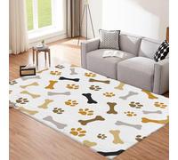 CEDNXOER Huesos Huellas Garras Alfombras Salón 140x200cm,Dibujos Animados Alfombra Pelo Corto, Amarillo Mostaza Alfombra Sala, Grande Salon Antideslizante para Habitacion Comedor Dormitorio