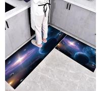 CEDNXOER Juego de 2 Alfombras de Cocina Antideslizantes Galaxia La Suerte, Alfombras Universo Planeta Lavables para Pasillo, Comedor y Entrada, 40×60cm+40×120cm
