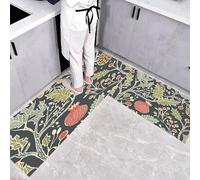 CEDNXOER Juego de 2 Alfombras de Cocina Antideslizantes Gris Oscuro, Alfombras Retro Plantas Granada Hojas Acebo Lavables Antifatiga Alfombrillas para Pasillo, Comedor y Entrada, 45×75cm+45×150cm